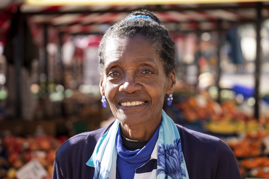 Morcea smiling while at the market