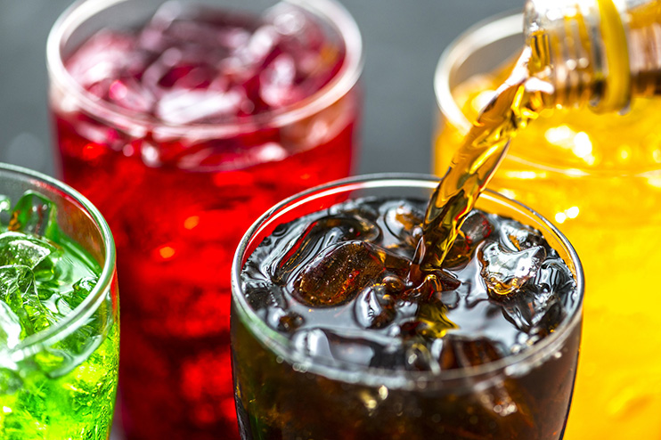 Brightly coloured fizzy drinks