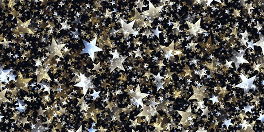 Gold and silver stars on a black background