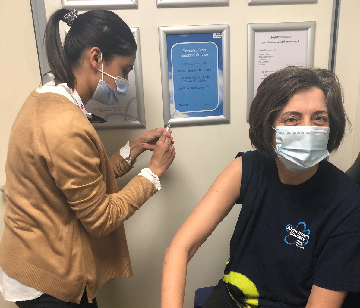 Alzheimer's Society CEO Kate Lee receiving her flu jab