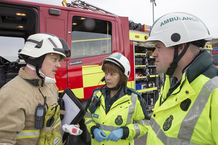 One ambulance crew member and two firefighters