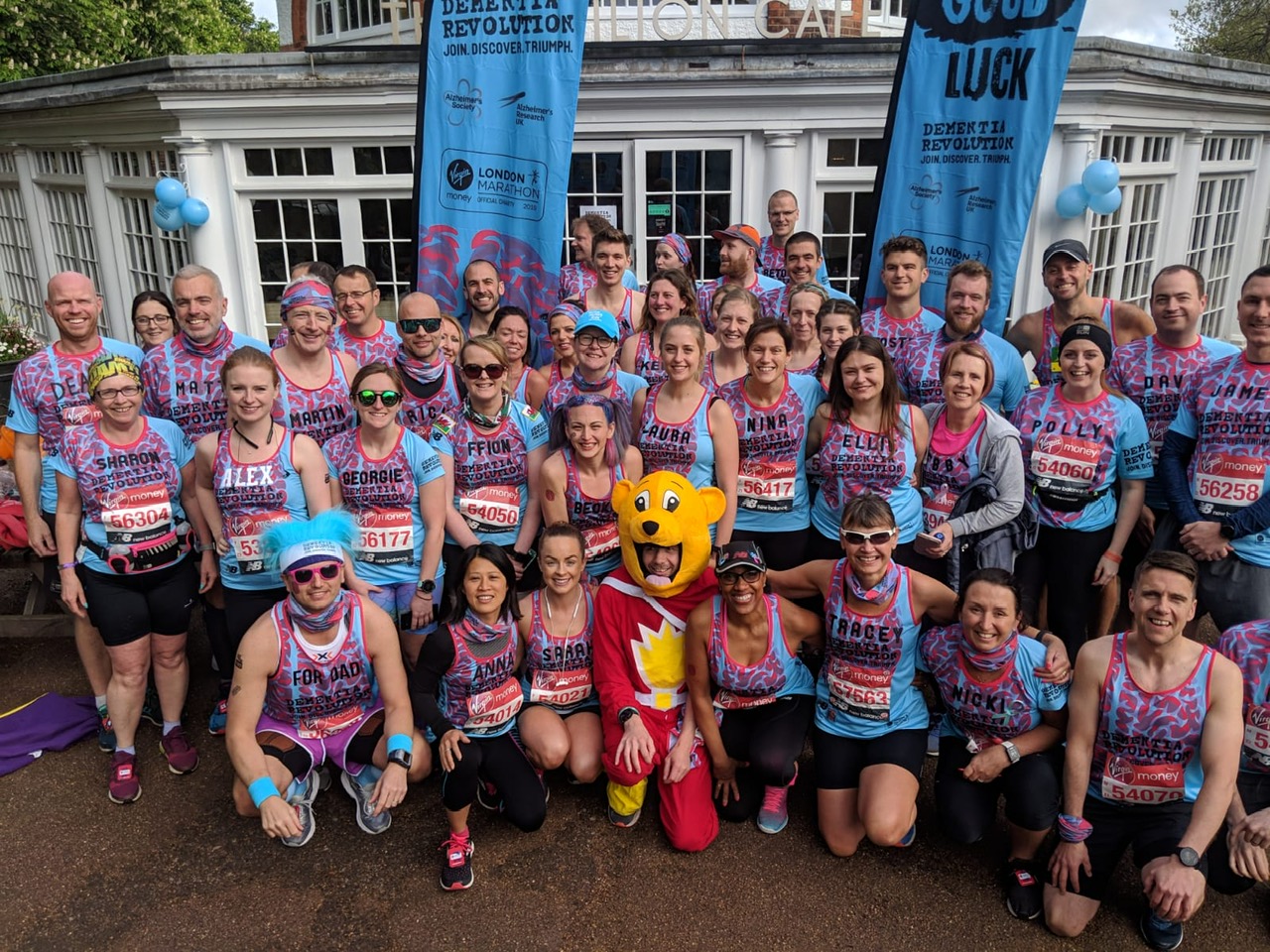 A group of Dementia Revolution runners with Super Ted