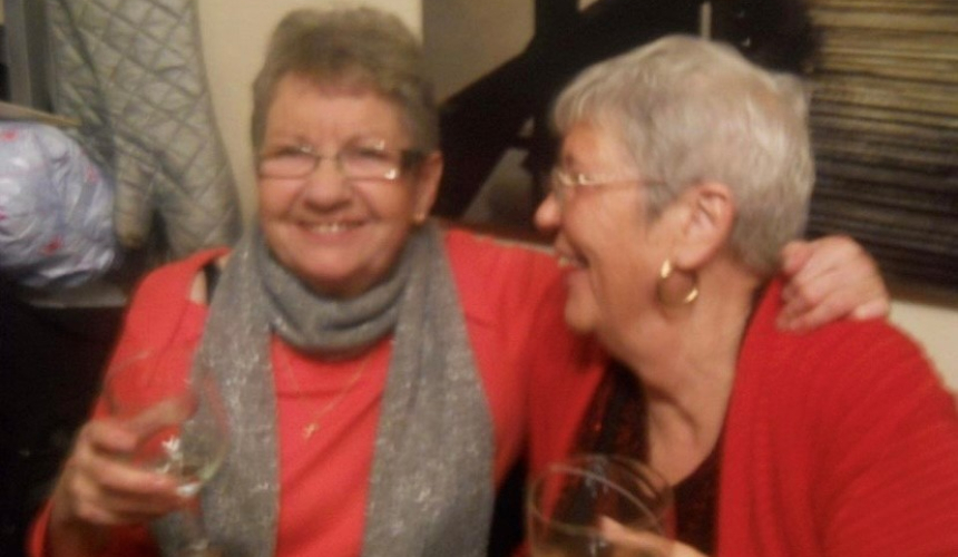 Georgia's two Grandmas, Bet and Janet, enjoying a drink