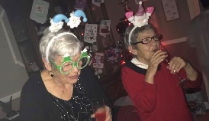 Georgia's two Grandmas, Bet and Janet, at Christmas time