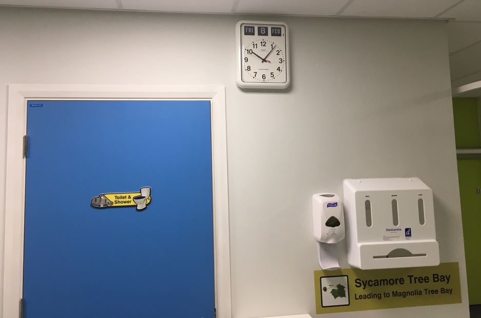 Shrewsbury hospital shower and toilet sign