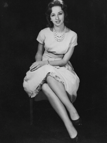 Black and white photo of Sheila as a young woman