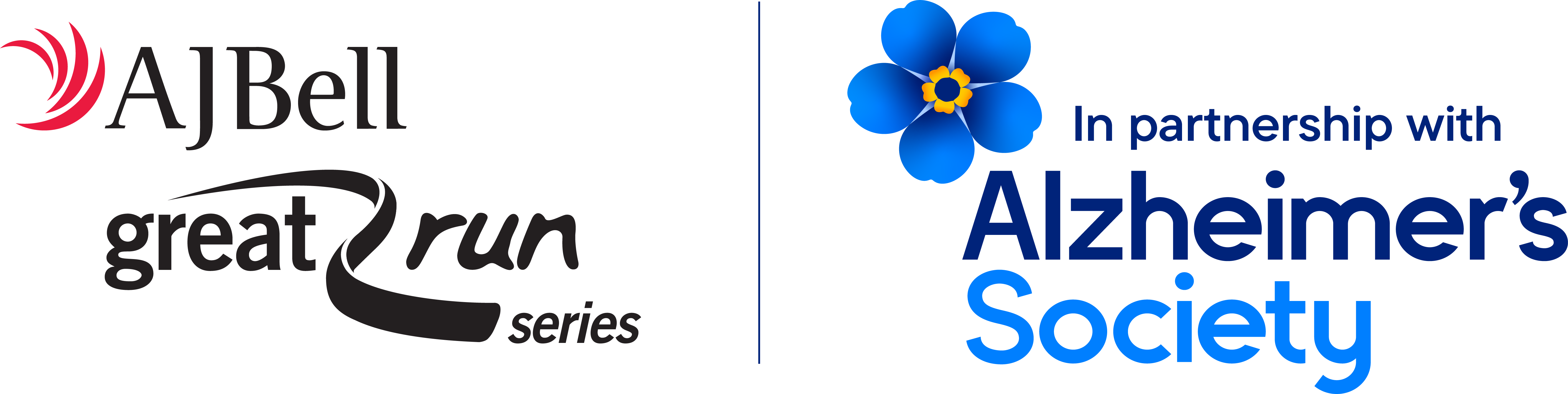 Logo for AJ Bell Great Runs and and Alzheimer's Society
