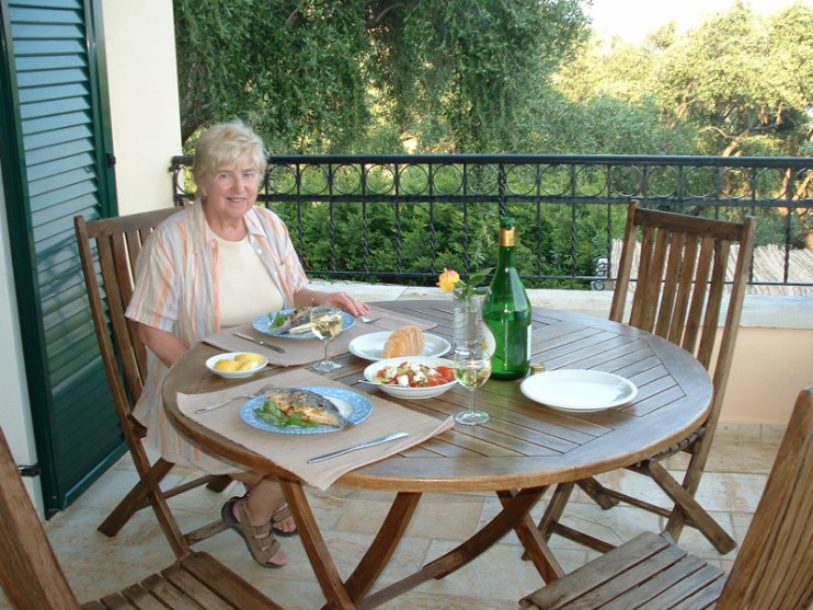 Eileen eating dinner