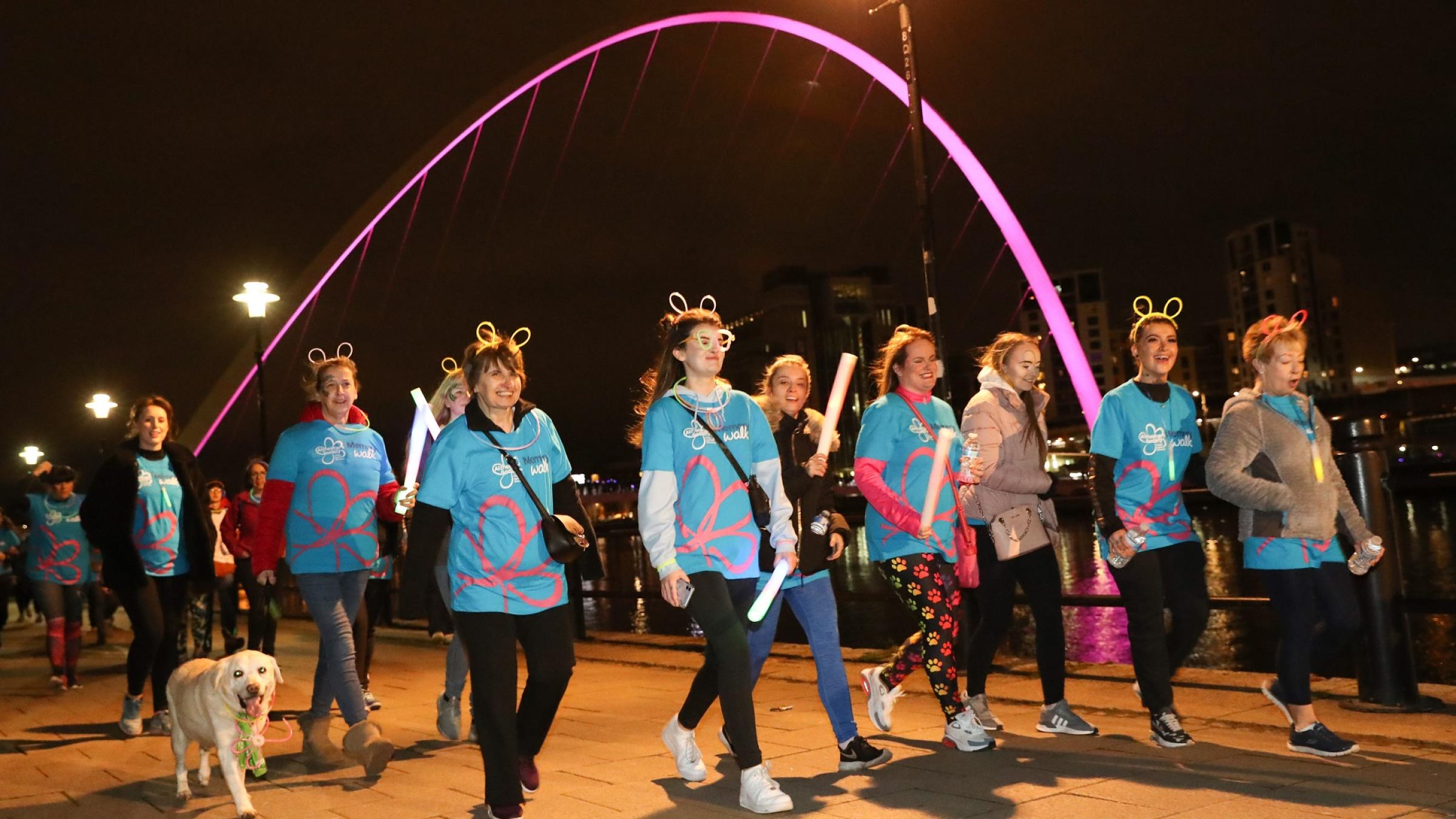 walkers on the glow route on newcastle quayside