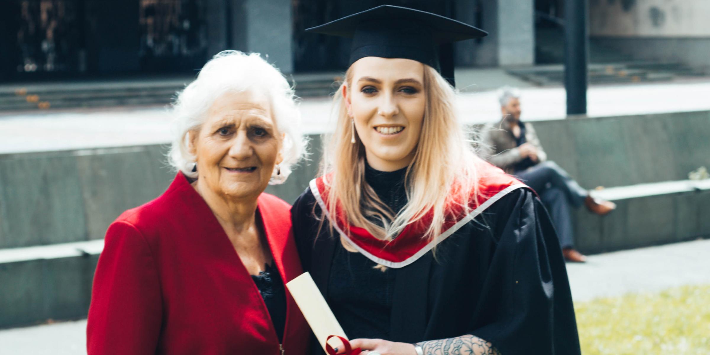 India with her grandmother Brenda on Graduation Day, July 2017