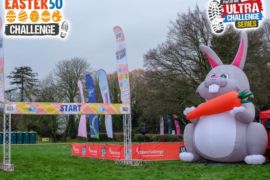 Easter Rabbit inflatable next to the Starting line 