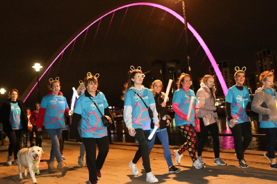 walkers on the glow route on newcastle quayside