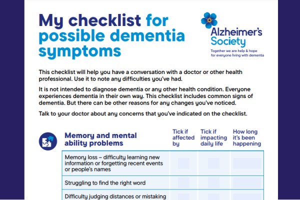 Dementia symptoms checklist