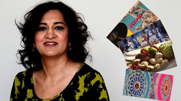 Taruna Chauhan and some of her reminiscence cards.