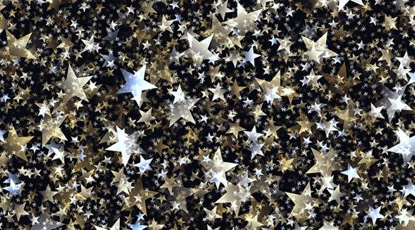 Gold and silver stars on a black background