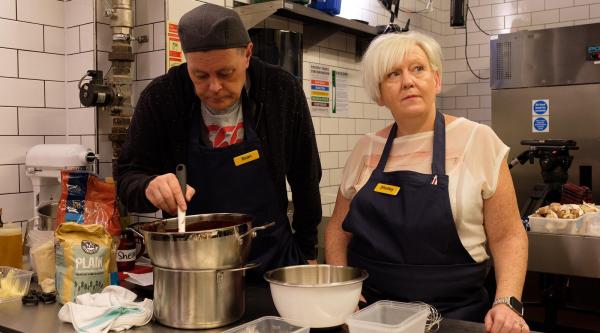 Sean and Shelley working at the restaurant