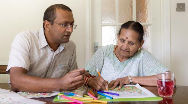 Hanish Shah at home with his mother Kanta.
