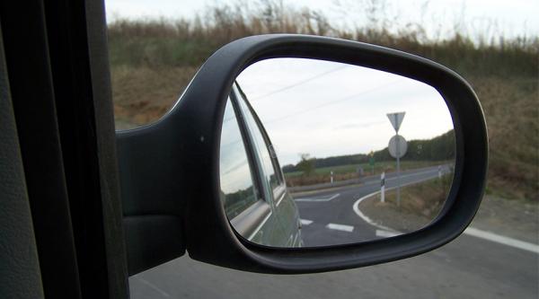 View in a car's wing mirror