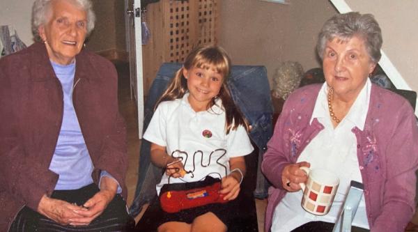 Megan with her Nan Joan (left) and her other grandma, Nan Batt (right)