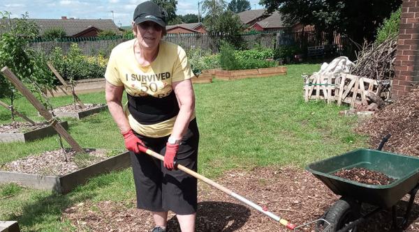 Pauline Riley gardening