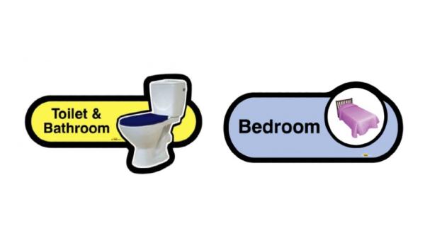 Dementia-friendly stickers for the bedroom and toilet