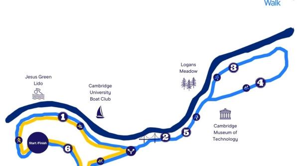 Map showing the route for Cambridge Memory Walk