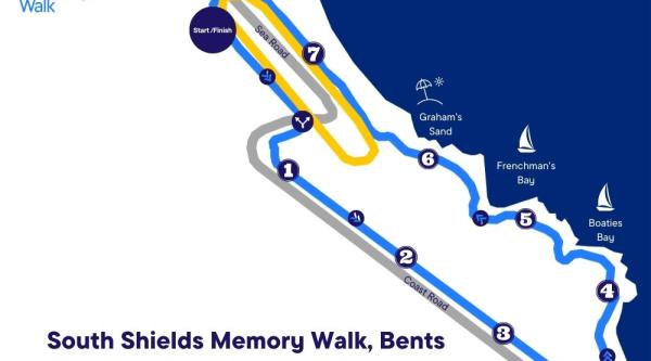 Map showing the route for South Shields Memory Walk