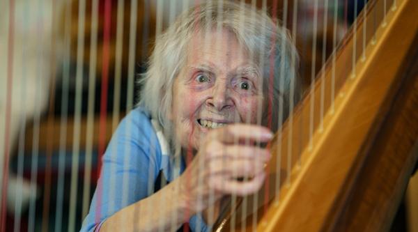 A lady plays the harp