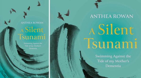 Teal book cover of A Silent Tsunami featuring a wave and birds 