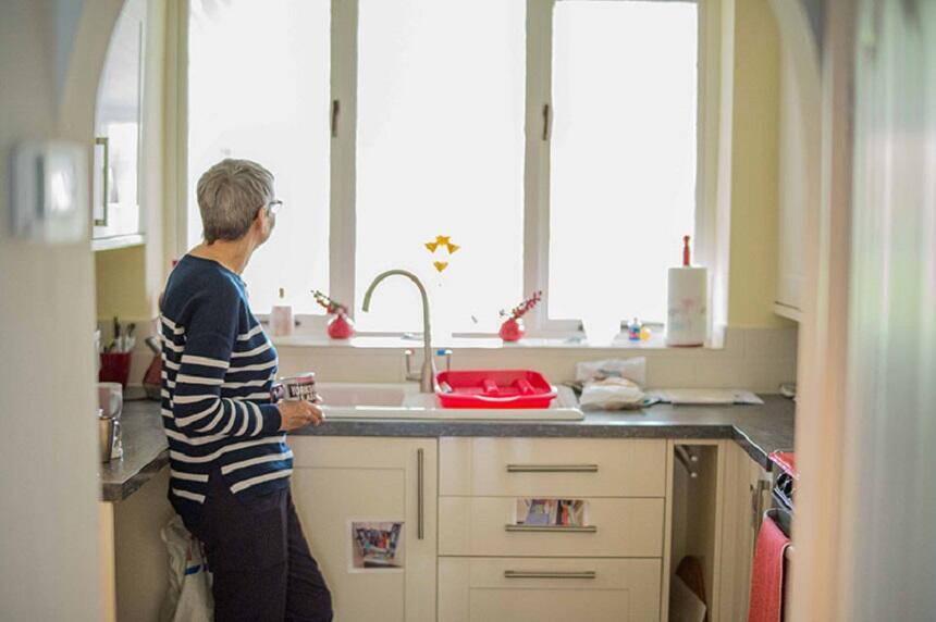 Wendy Mitchell at home in her kitchen