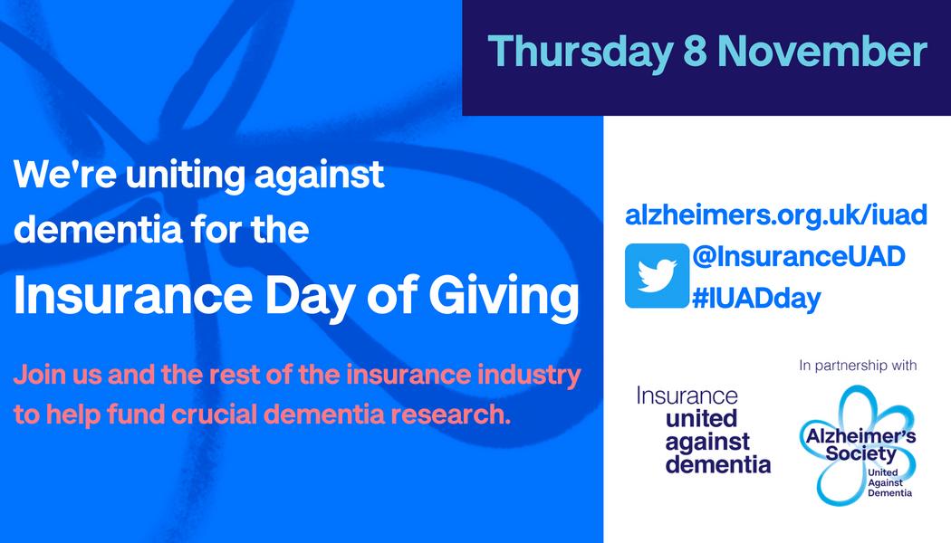 We're uniting against dementia for the Insurance Day of Giving on Thursday 8 November.