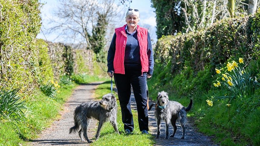Sue Strachan walking her dogs