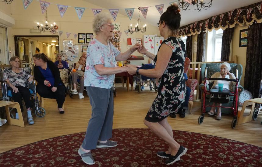 Dancing during a TIME session in a care home