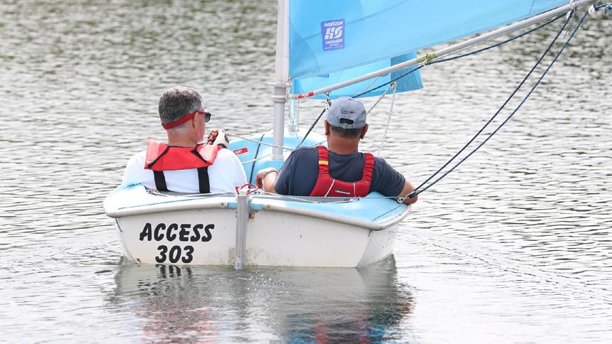 Two people sailing on the water at Whitefriars Sailing Club
