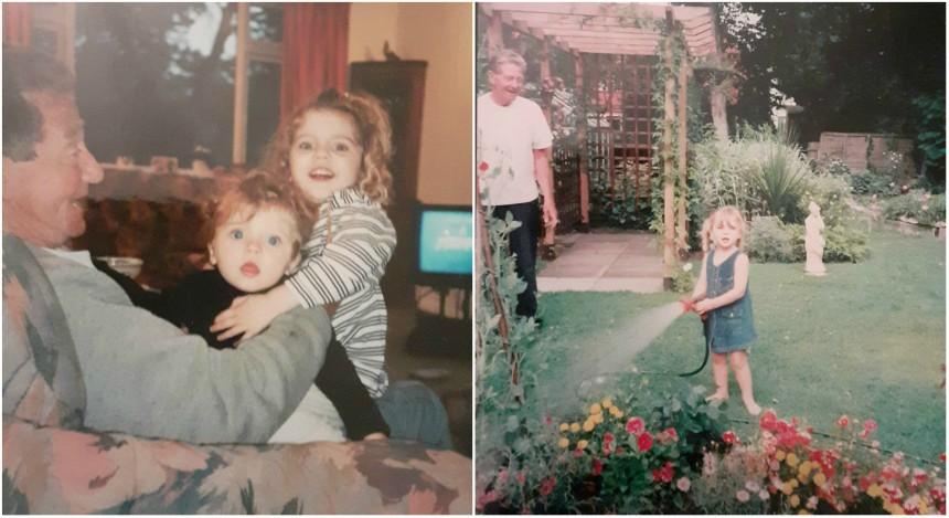 Old photos of a younger Ruby and her sister with her their Grandad, George