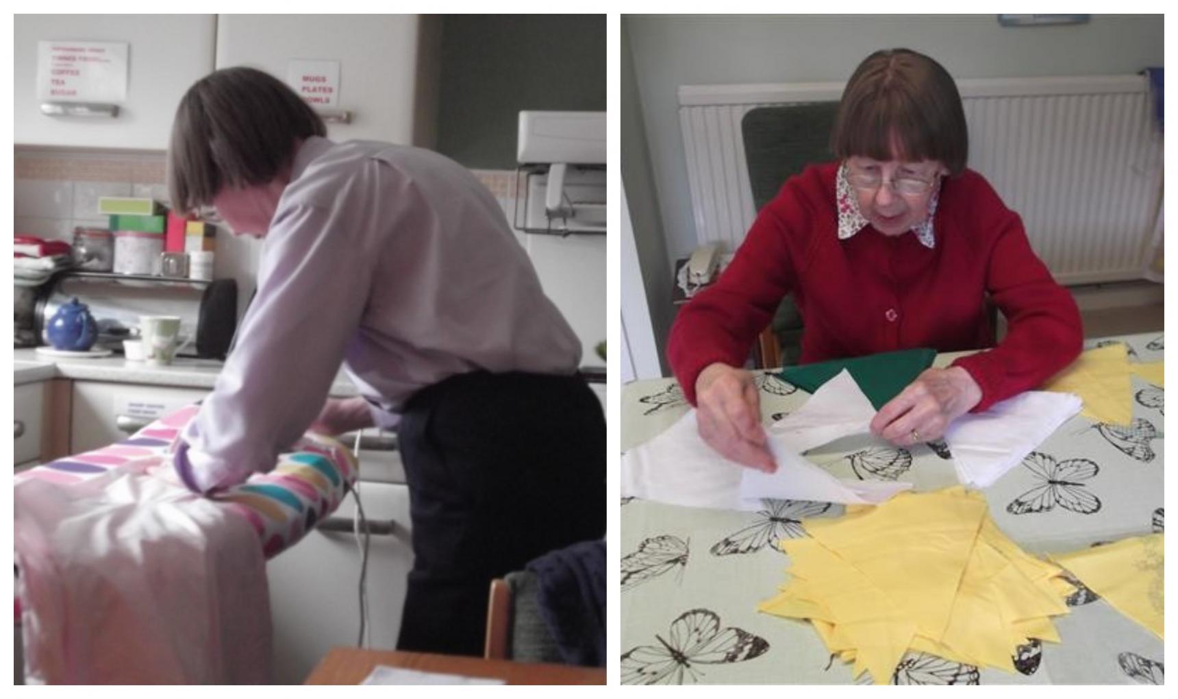 Sue's mum helping with ironing and folding napkins