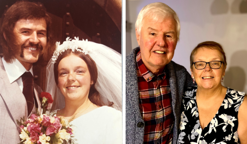 Two pictures of Jen's parents, including from their wedding day 