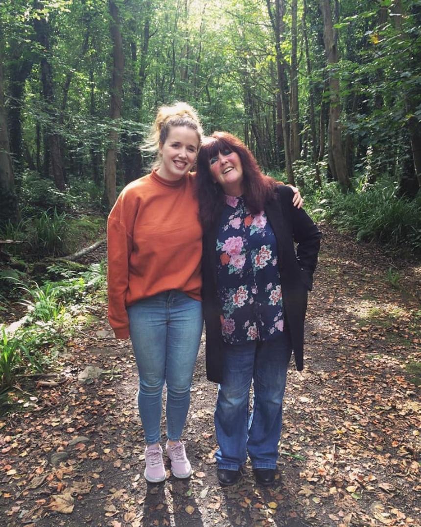 Carly on a walk in the woods with her mum, Rose-Marie