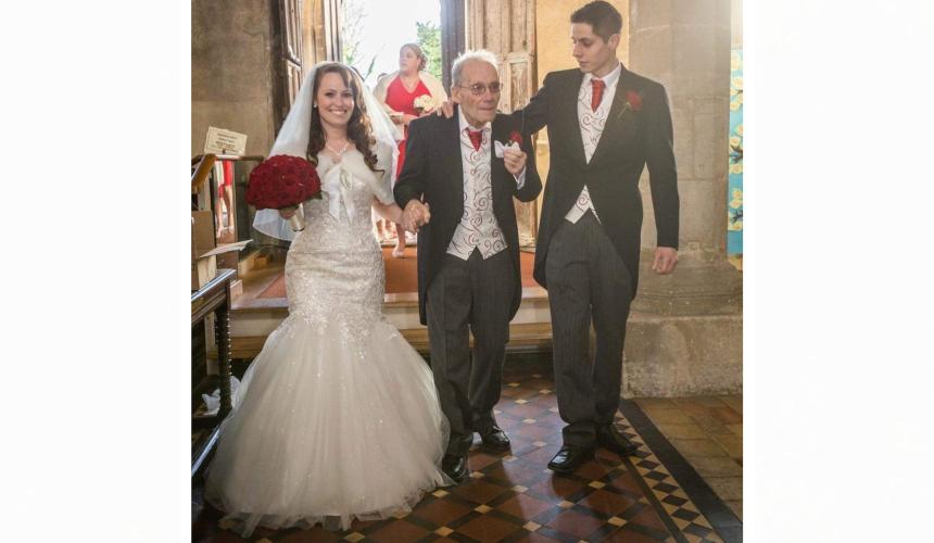 Natasha with her granddad and brother on her wedding day