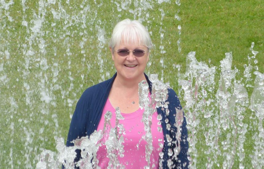 Di having fun with water fountains during a Baltic Cruise in 2013