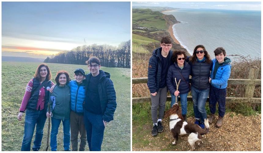 Two photographs of Koula and Zoe on family outings