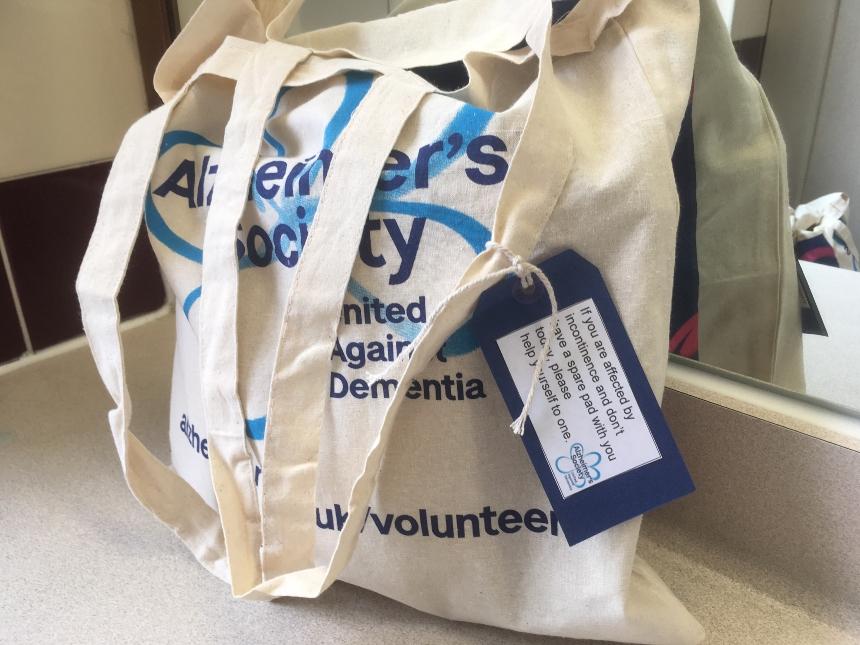 A pads bag with the Alzheimer's Society logo