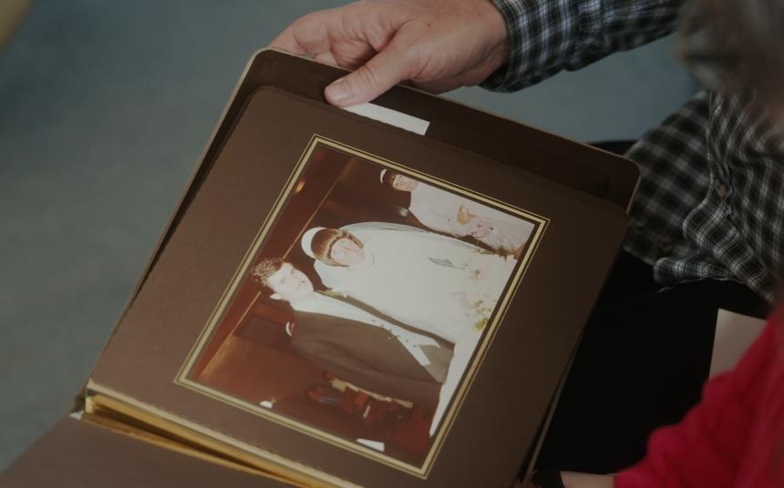 An image of a framed photograph of Bill and Jo at their wedding