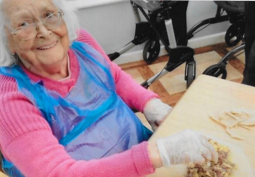 Ting Ting's granny, Marion, pictured making Cornish pasties during an activity set up in her care home