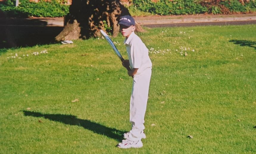 A picture of Stan's grandson, Elliot, as a young boy playing cricket