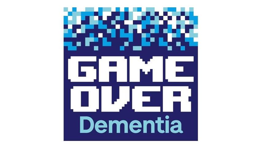 pixilated logo reading 'Game over dementia' in blue and white