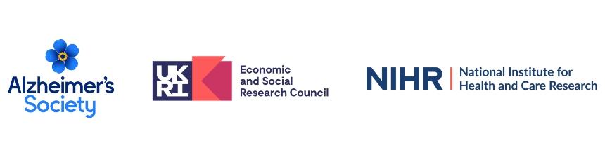Alzheimer's Society, Economic and Social Research Council, National Institute for Healthcare and Research logos
