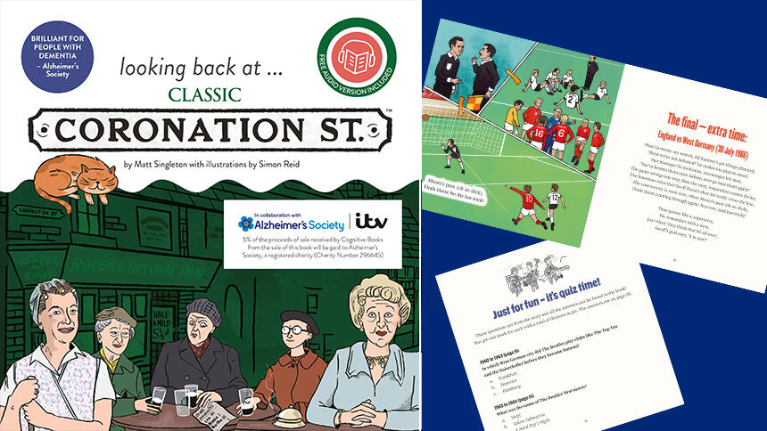 An illustration of Coronation Street and an open page