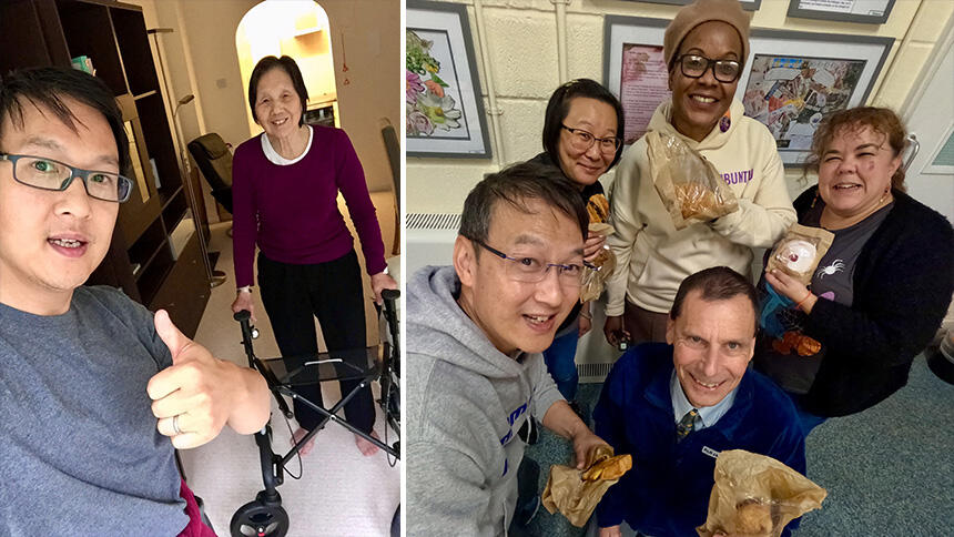 Steven Lai, his mother and carers