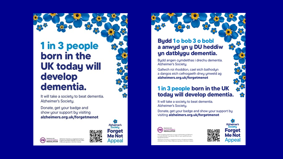 English and Welsh Forget Me Not Appeal poster examples